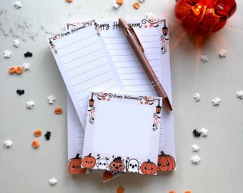 Halloween Notitieblok | Handgemaakt Memo Blok | Pompoen & Spookjes | Halloween Stationery | Schattig Cadeautje