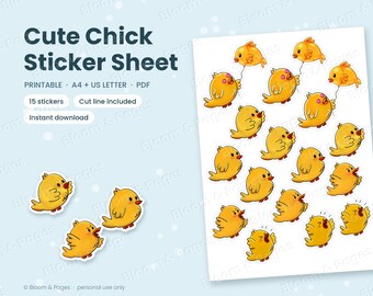 Niedliche Küken-Aufkleber | Ausgefallene Vögel zum Ausdrucken | Seltsame Vögel | A4 und US Letter PDF | Aufkleber zum Ausschneiden