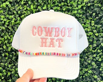 Cowboy Hat Trucker Hat with Hat Chain Pink- Foam Vintage Trucker Hat Unisex Adult Size