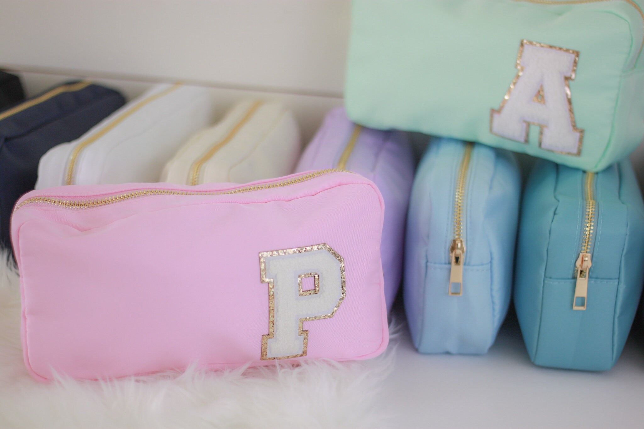 Small Nylon Cosmetic Bag With Custom Chenille Letter Patches Etsy UK