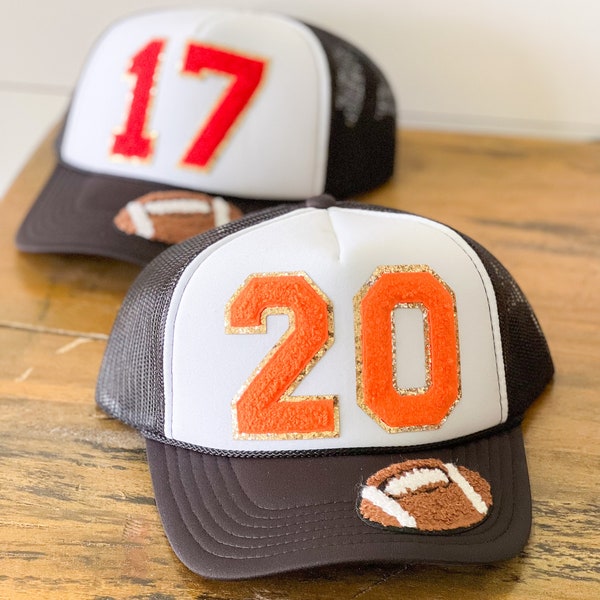 Football Sports Team Number Custom Trucker Hat - Vintage Hat - Age number Retro Trucker Hat Unisex Adult Size