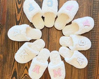 Custom Fuzzy Slippers Personalized with Patches - Bridesmaid Gift