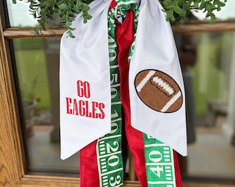 Custom Football Wreath Sash | Personalized Team Colors & School Name | Game Day Front Door Decor | Football Season Wreath Bow