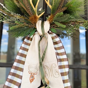 Embroidered Deer Wreath Sash , Front Door Decor Whitetail Buck Deer,  Velvet Ribbon, Fall