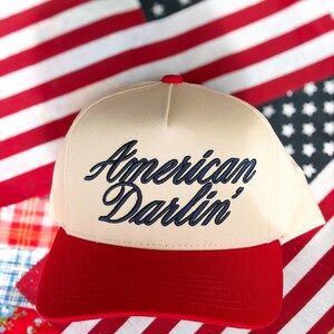 Gorra American Darlin’ Trucker - Gorra patriótica roja, blanca y azul - Gorra de verano bordada - Estampado de leopardo estilo americano imagen 7