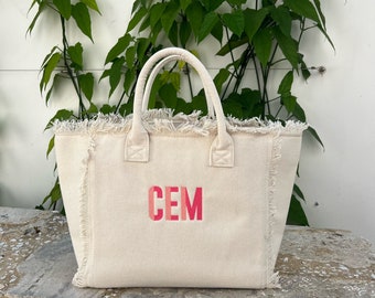 Fringe Boat Tote Bag with Monogram - Summer Beach Tote