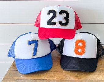 Sports Team Number Custom Trucker Hat - Vintage Hat - Age number Retro Trucker Hat Unisex Adult Size