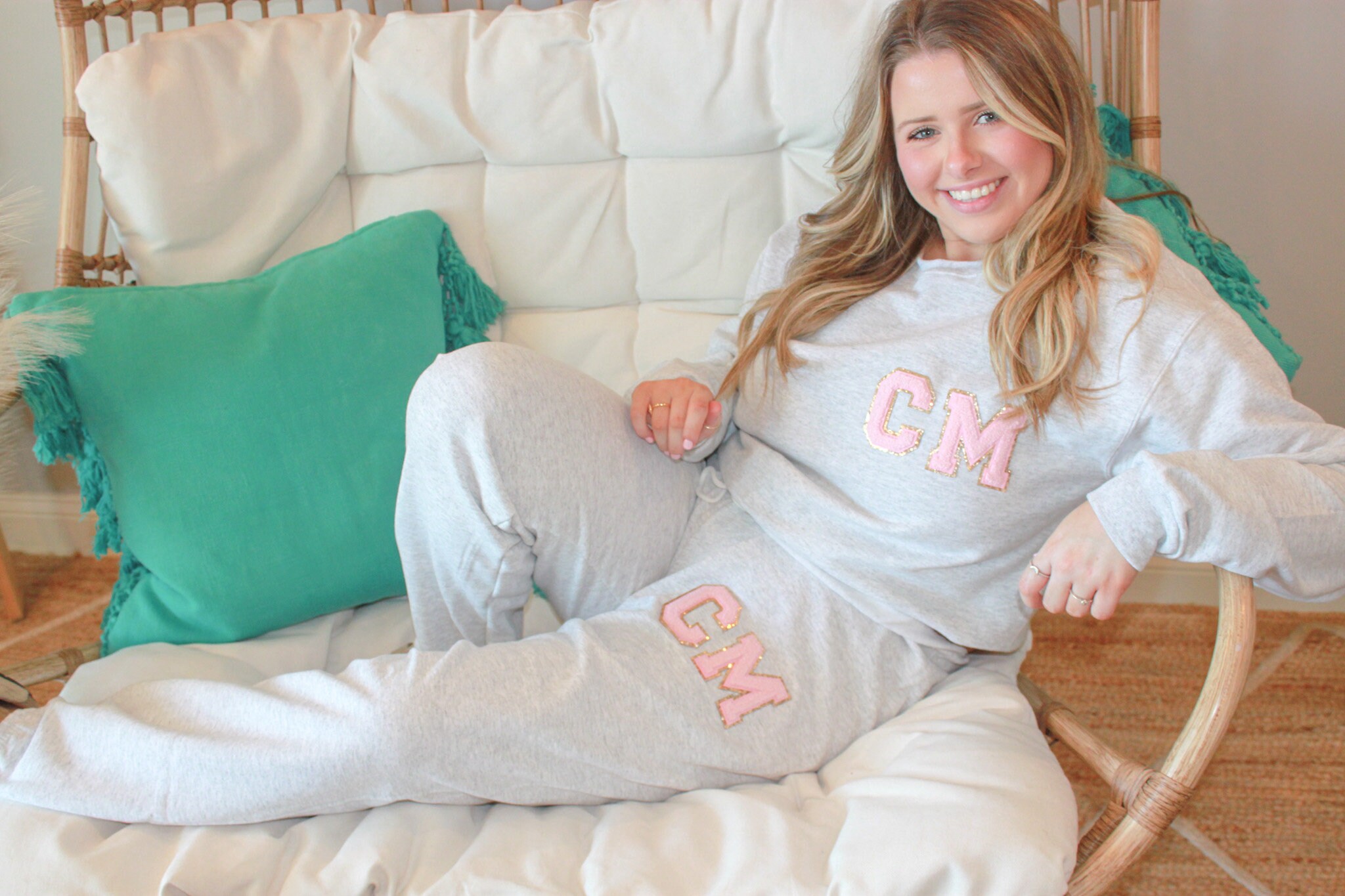 Jogger Set With Chenille Patches- Sweatshirt and Sweatpants Jogger Set With Chenille Patches- Sweatshirt and Sweatpants