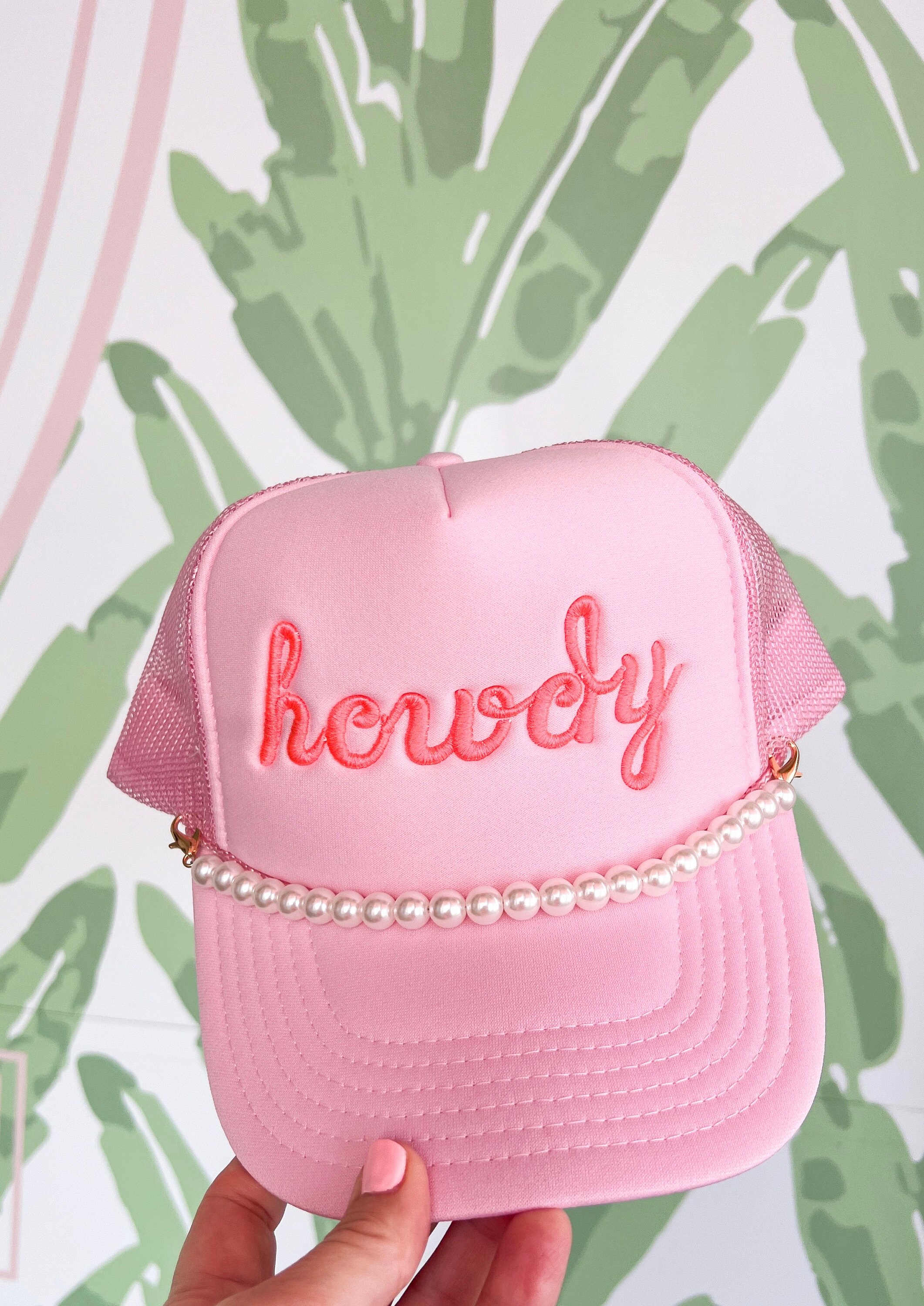 Howdy Embroidered Trucker Hat With Pearl Chain - Custom  display picture 2