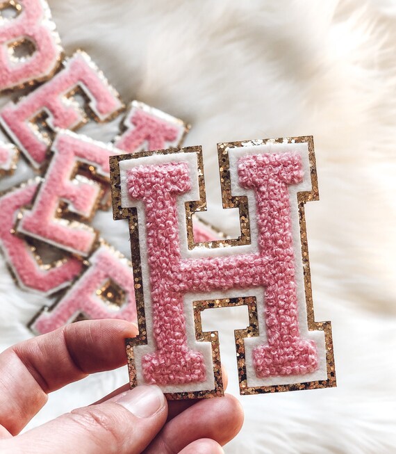 3” Chenille Sparkle Letter Patches — Pink