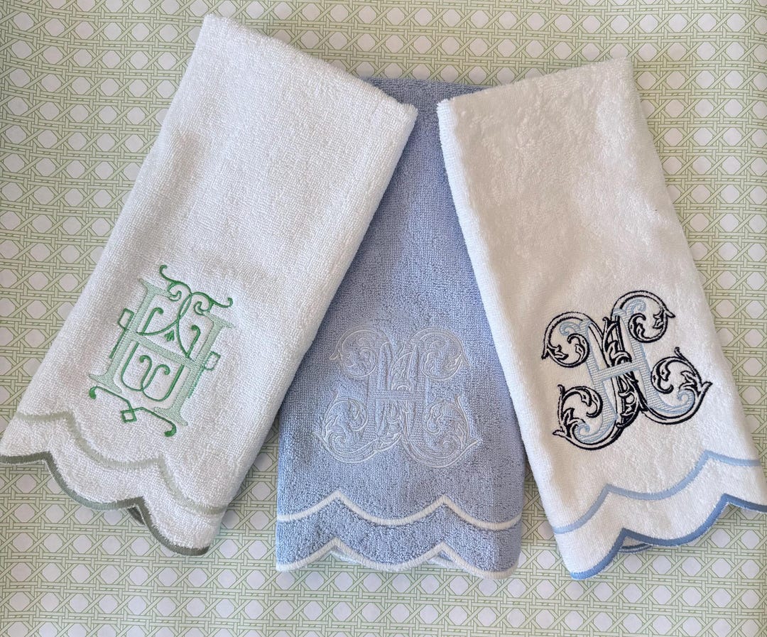 Scallop Hand Towel With Monogram - Bathroom Personalized Home Decor