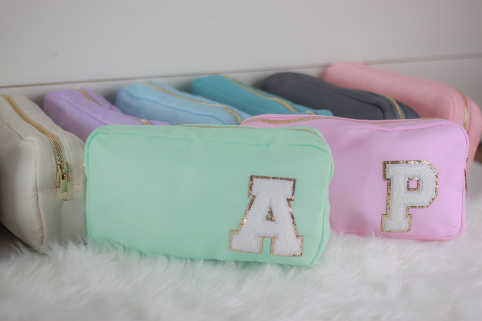 Small Nylon Cosmetic Bag With Custom Chenille Letter Patches Etsy UK