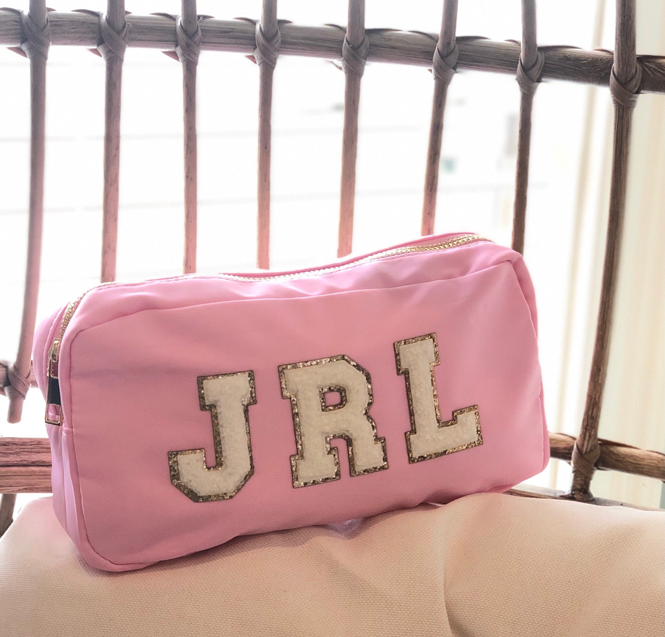 Custom Nylon Cosmetic Bag With Chenille Letter Patches Etsy
