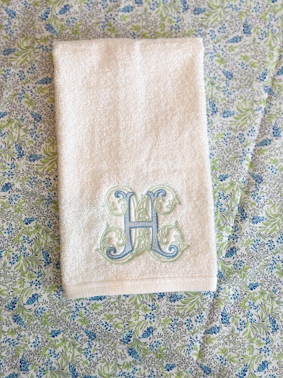 Guest Hand Towel With Embroidery -  Grandmillenial Bathroom Decor Personalized