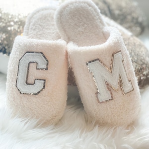 Custom Fuzzy Slippers Personalized with Patches - Bridesmaid Gift
