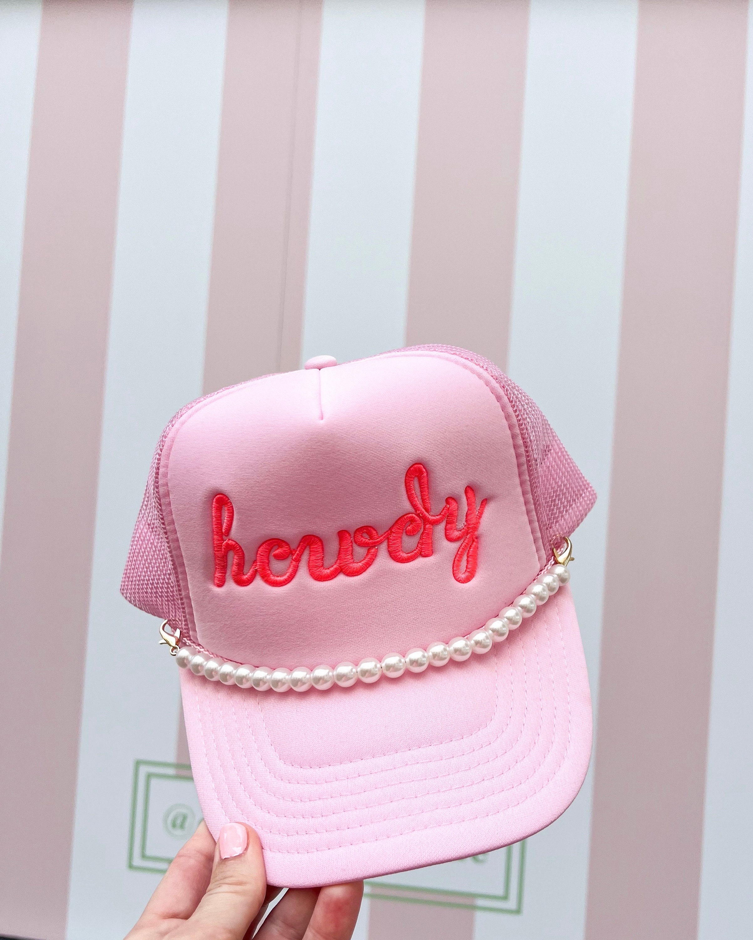 Howdy Embroidered Trucker Hat With Pearl Chain - Custom  display picture 3