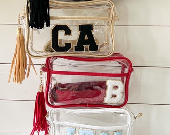 Clear Concert or Stadium Purse with Tassel Customized with Patches - Game Day Purse - Gifts for Her