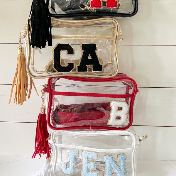 Clear Concert or Stadium Purse with Tassel Customized with Patches - Game Day Purse - Gifts for Her