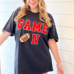 Game On Cutom Comfort Colors Shirt with Football Chenille Varsity Patches - Custom Pick Your Team Colors
