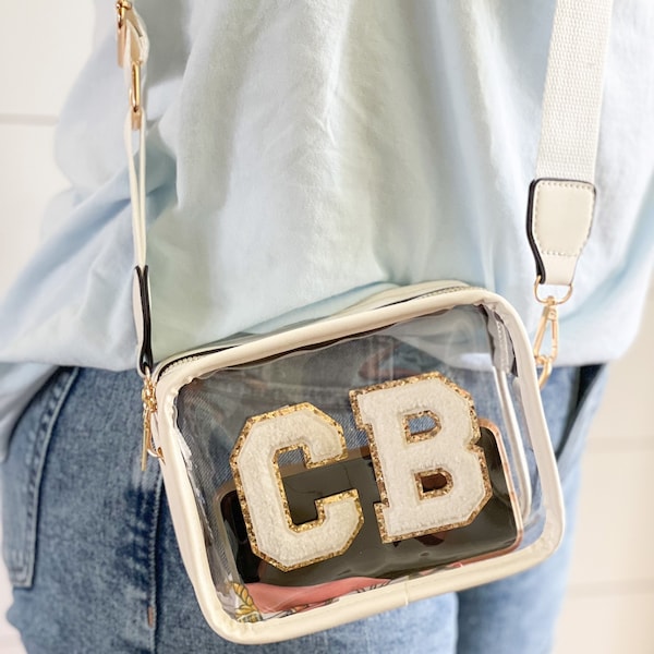 White Clear Purse with Custom Patches - Stadium or Concert Purse - Game Day Purse - Gifts for Her