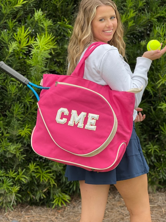 Pink Tennis Bag Personalized With Chenille Patches Monogram 