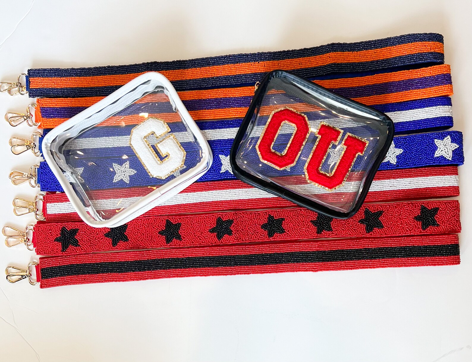 White Clear Purse With Beaded Guitar Strap and Custom Patches Etsy