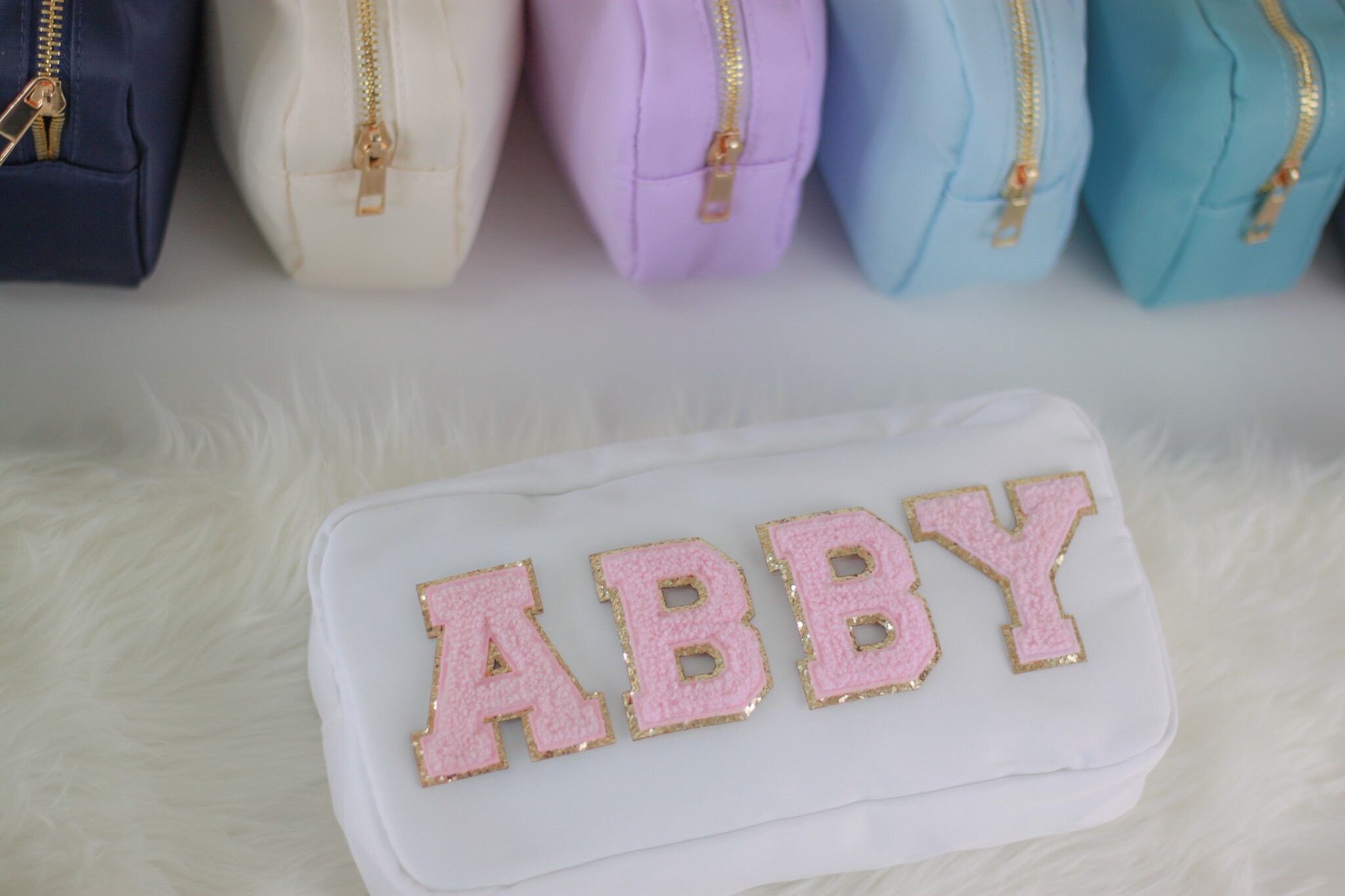 Small Nylon Cosmetic Bag With Custom Chenille Letter Patches Etsy UK