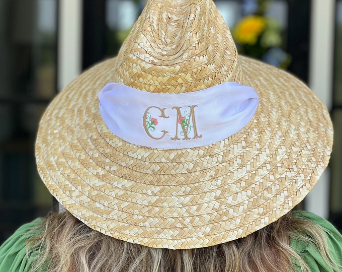 Straw Hat with Embroidered Sash