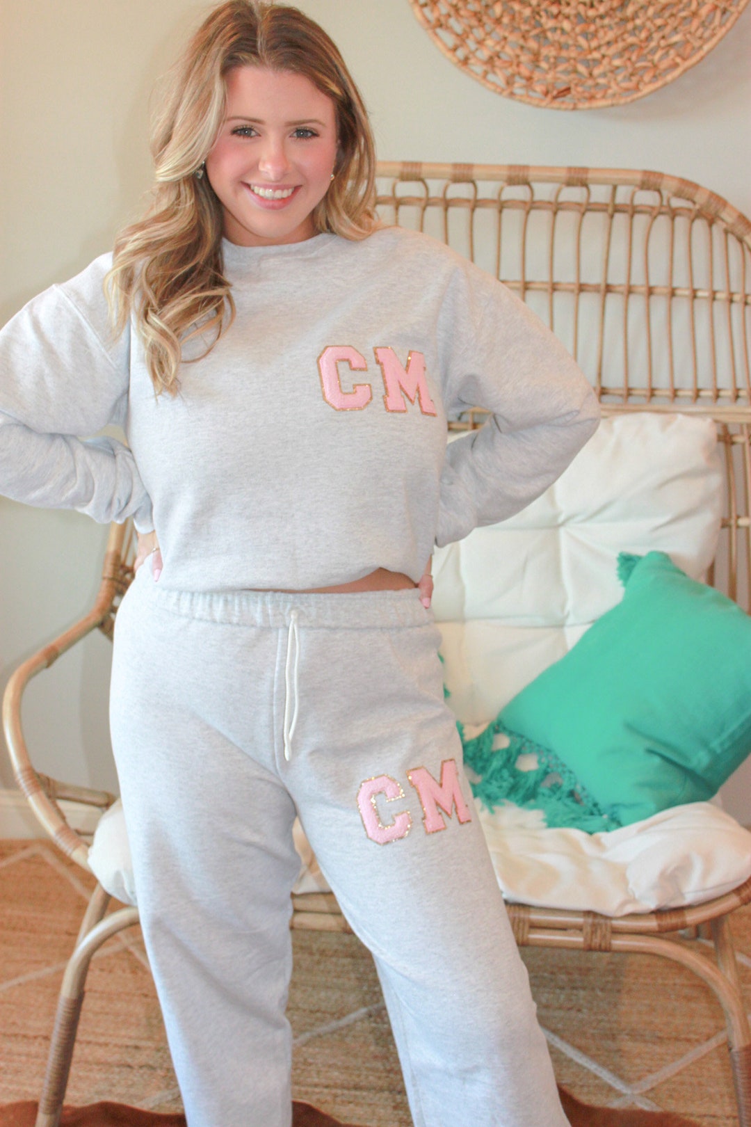 Jogger Set With Chenille Patches- Sweatshirt and Sweatpants Jogger Set With Chenille Patches- Sweatshirt and Sweatpants