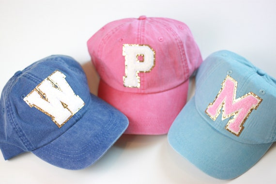 Vintage Chenille Varsity Letter Patch Hat - Personalized Pigment Dyed Cap