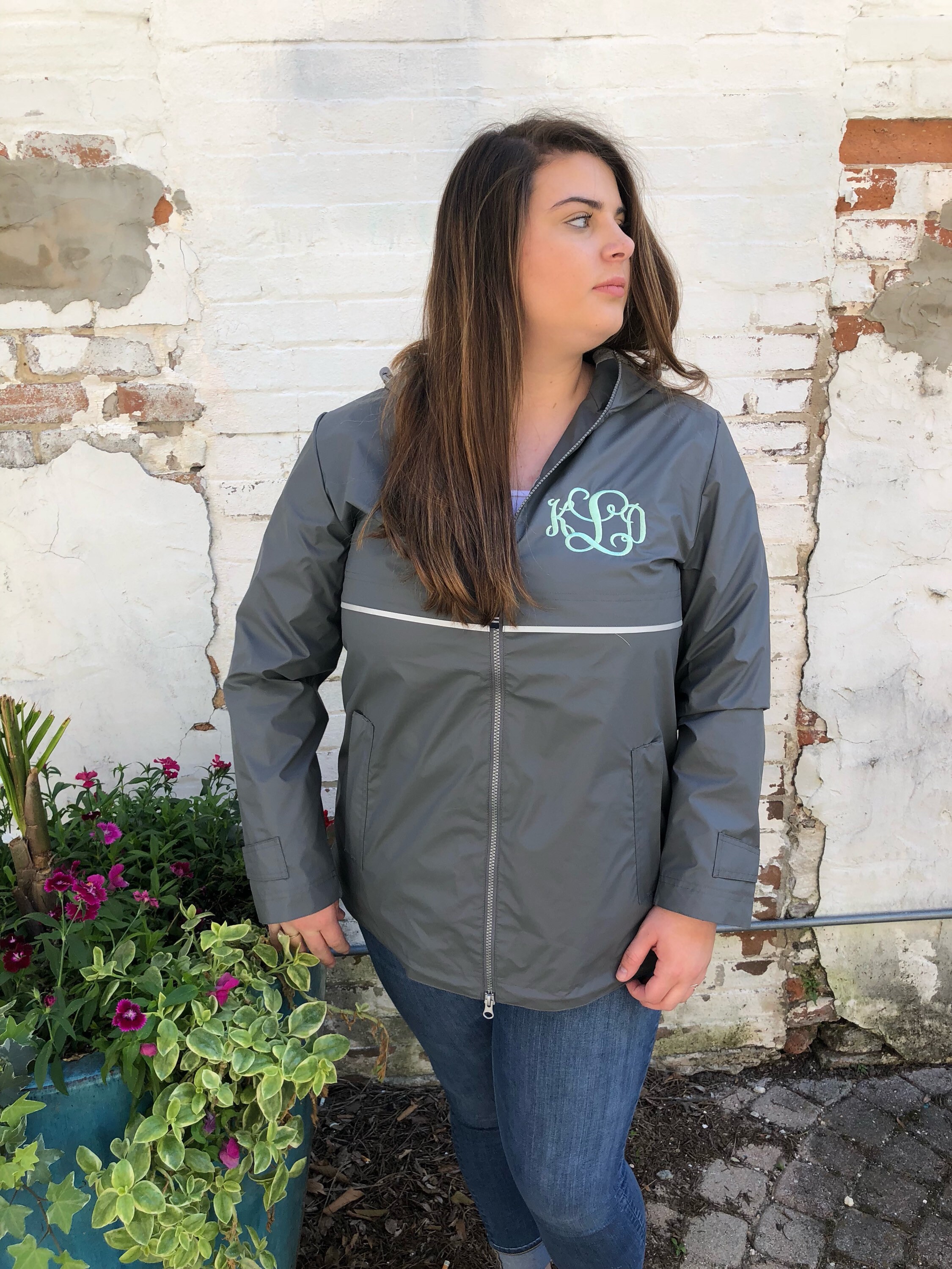 Monogrammed Gray Rain Coat / Grey Monogram Rain Jacket / Etsy