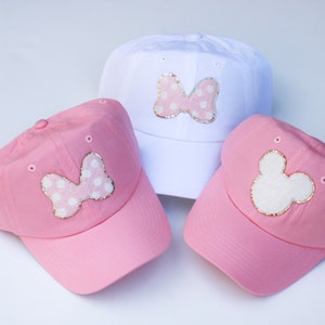 Mouse Ears and Mouse Dot Bow  Hat - Pink and White - Custom Youth and Adult Size Hat - Bachelorette Gift