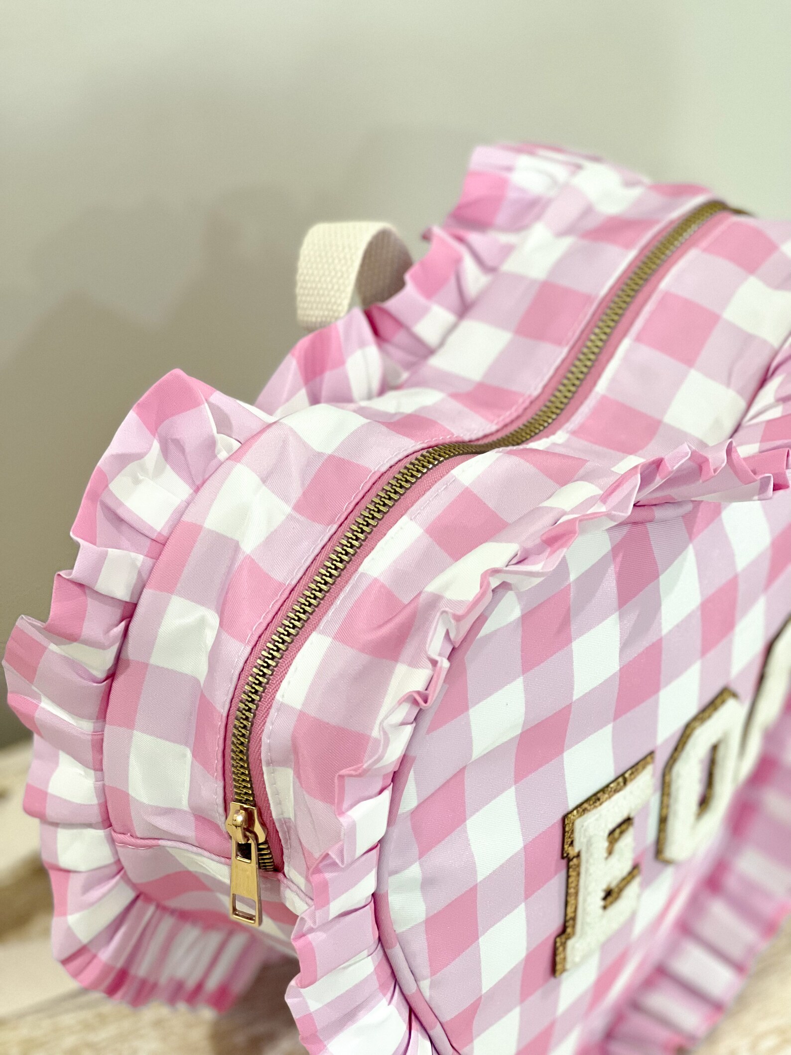 Pink Ruffle Heart Backpack With Chenille Varsity Letter Etsy