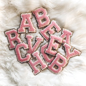 Pink and Gold Varsity Letter Chenille Iron on Patches - Etsy