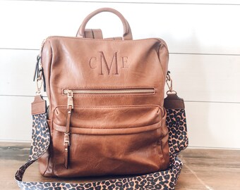 monogrammed leather backpack purse