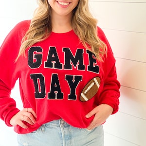Game Day Football Sweatshirt with Chenille Varsity Patches - Custom Pick Your Team Colors