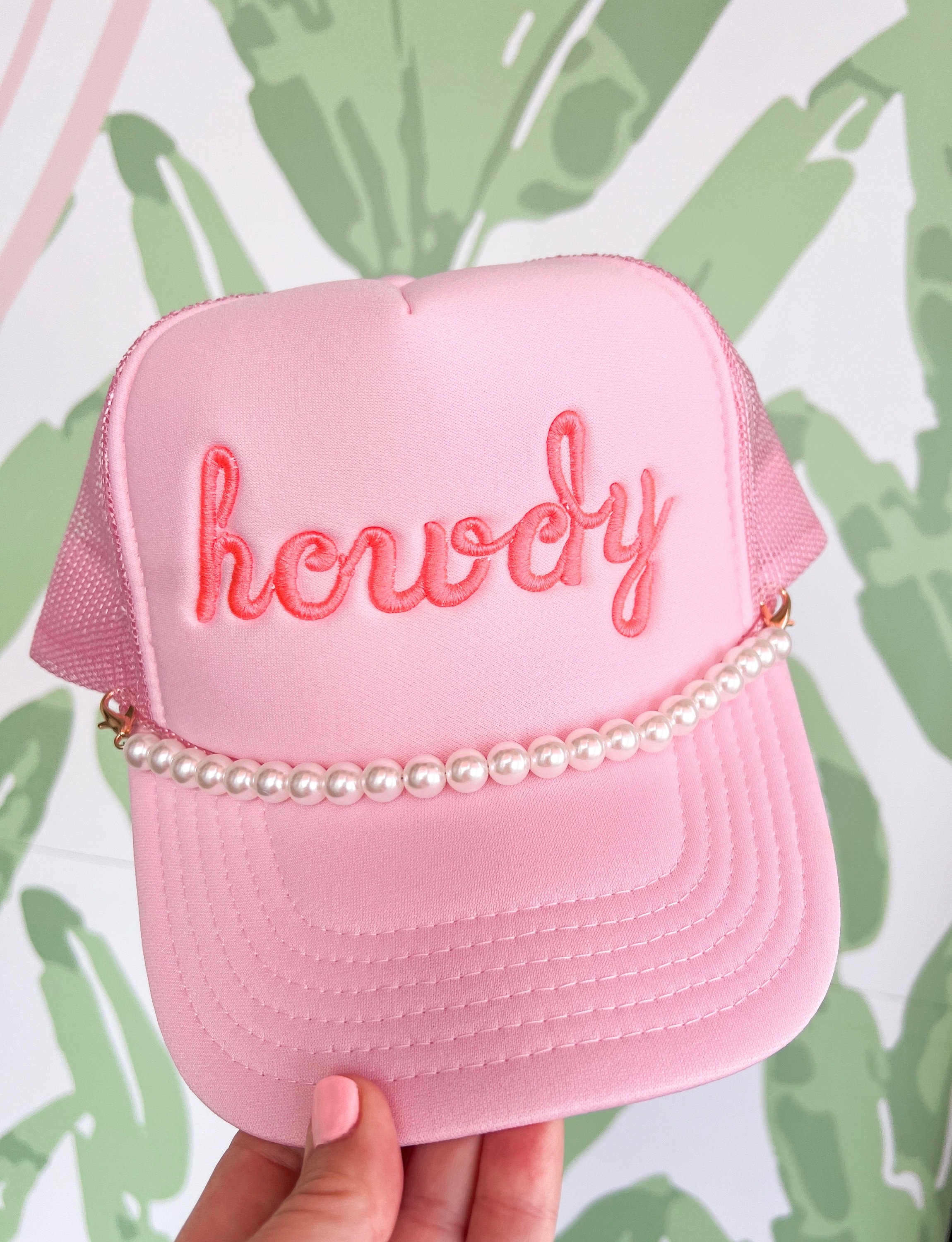 Howdy Embroidered Trucker Hat With Pearl Chain - Custom 
