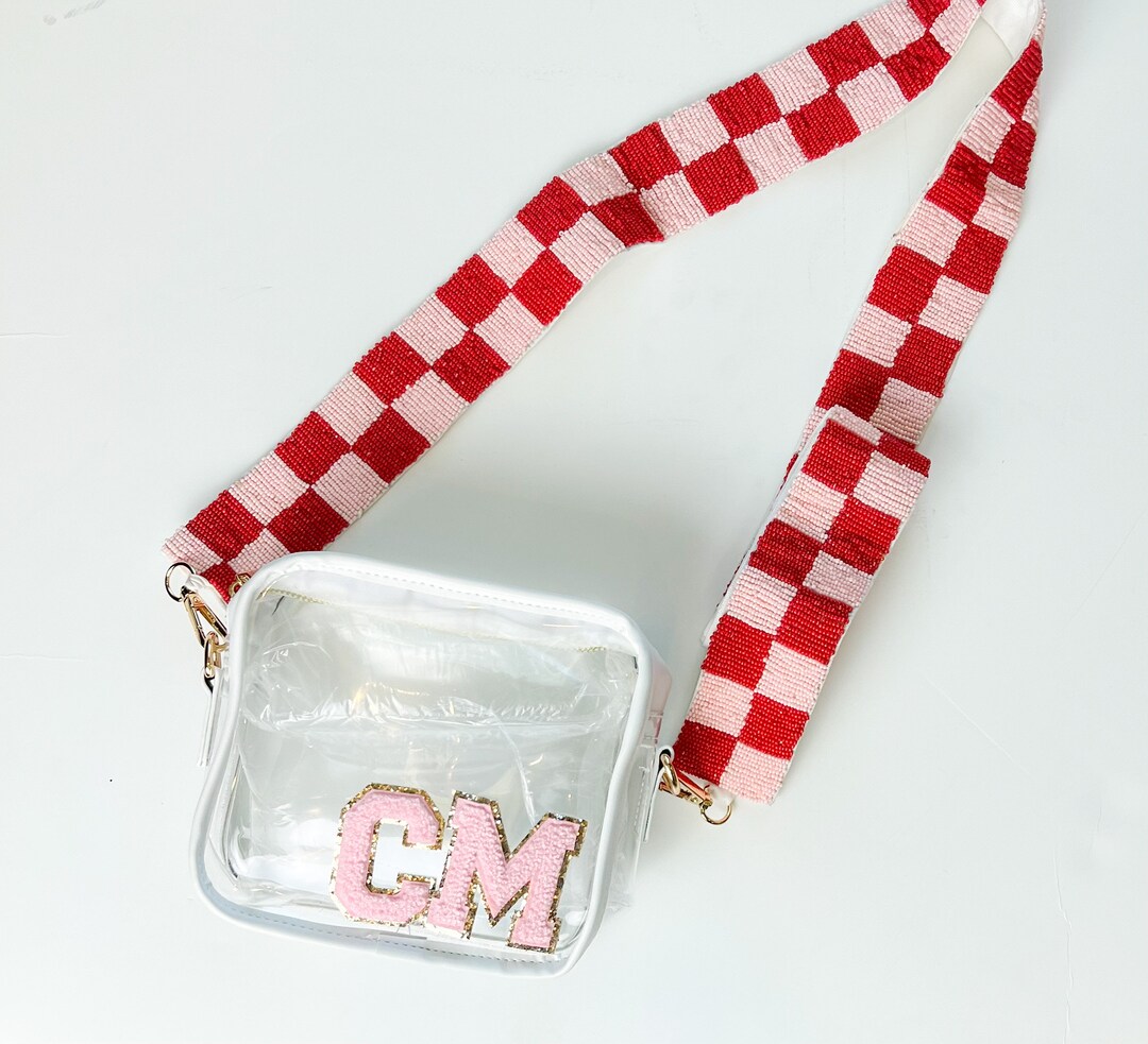 White Clear Purse with Beaded Guitar Strap and Custom Patches - Stadium or  Concert Purse - Game Day Purse - Gifts for Her