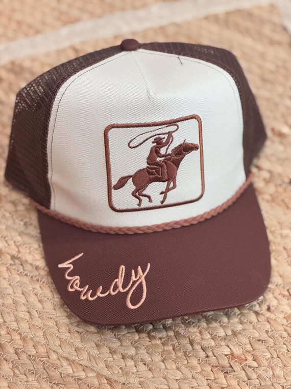 Unisex Brown 3 Western Trucker Hat Vintage Cowboy Country Cute Baseball Cap Roping Cowboy Patch Hat - Howdy Vintage Trucker Hat  main image 4