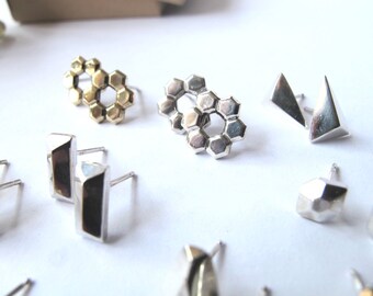 Single Mix and match single stud earrings in six different shapes, in Silver, Gold or Brass