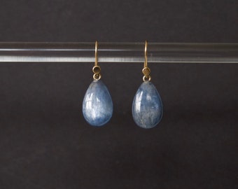 Blue Kyanite earrings with solid gold hand made earwires