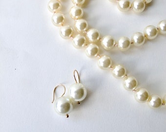 Ivory pearl drop earring on gold classic pearl earrings for everyday or wedding, bridal, bridesmaid
