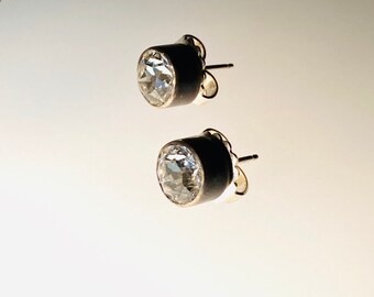 Crystal stud earrings set in blackened silver