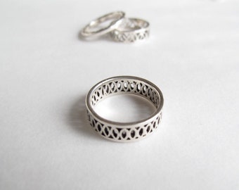 Silver filigree stacking ring or unisex commitment band