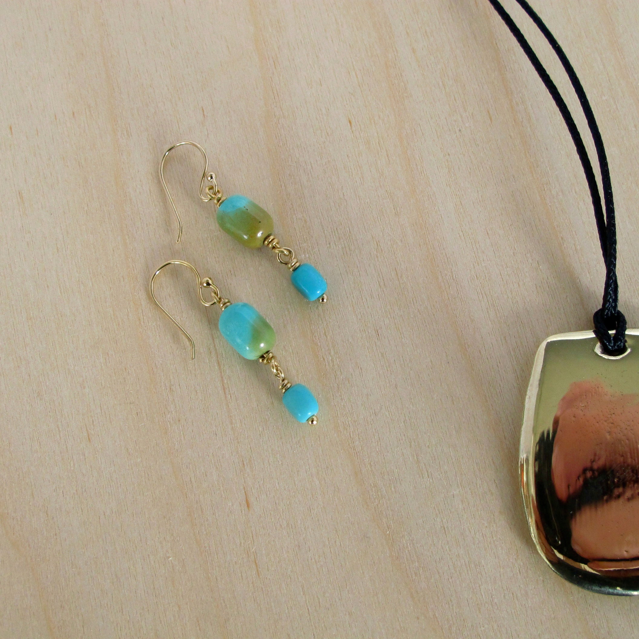 Turquoise Dangling Earring Gold Ear Wire Drop Turquoise Beaded Etsy
