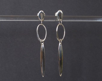 Long dramatic pendant stud earrings silver or brass layered dangling earrings