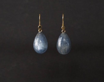 Blue Kyanite earrings with solid gold hand made earwires