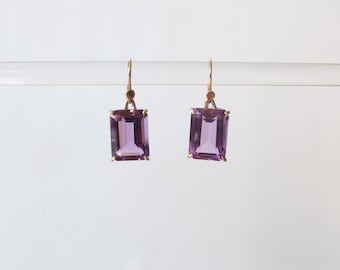 Amethyst faceted rectangular drop 14k solid gold wires