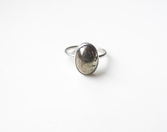 Hematite oval cabochon ring set in sterling silver