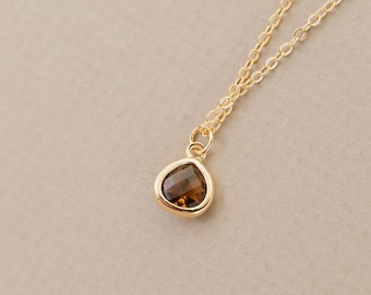 Brown Gemstone Necklace, Gemstone Collection, Crystal Quartz Necklace, Minimalist Necklace, Minimalist Gemstone Necklace, Daughter Gift